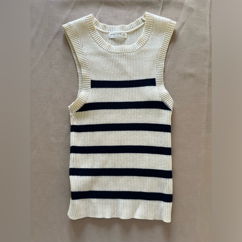 Miss Love Navy and Neutral Cropped Sweater Tank